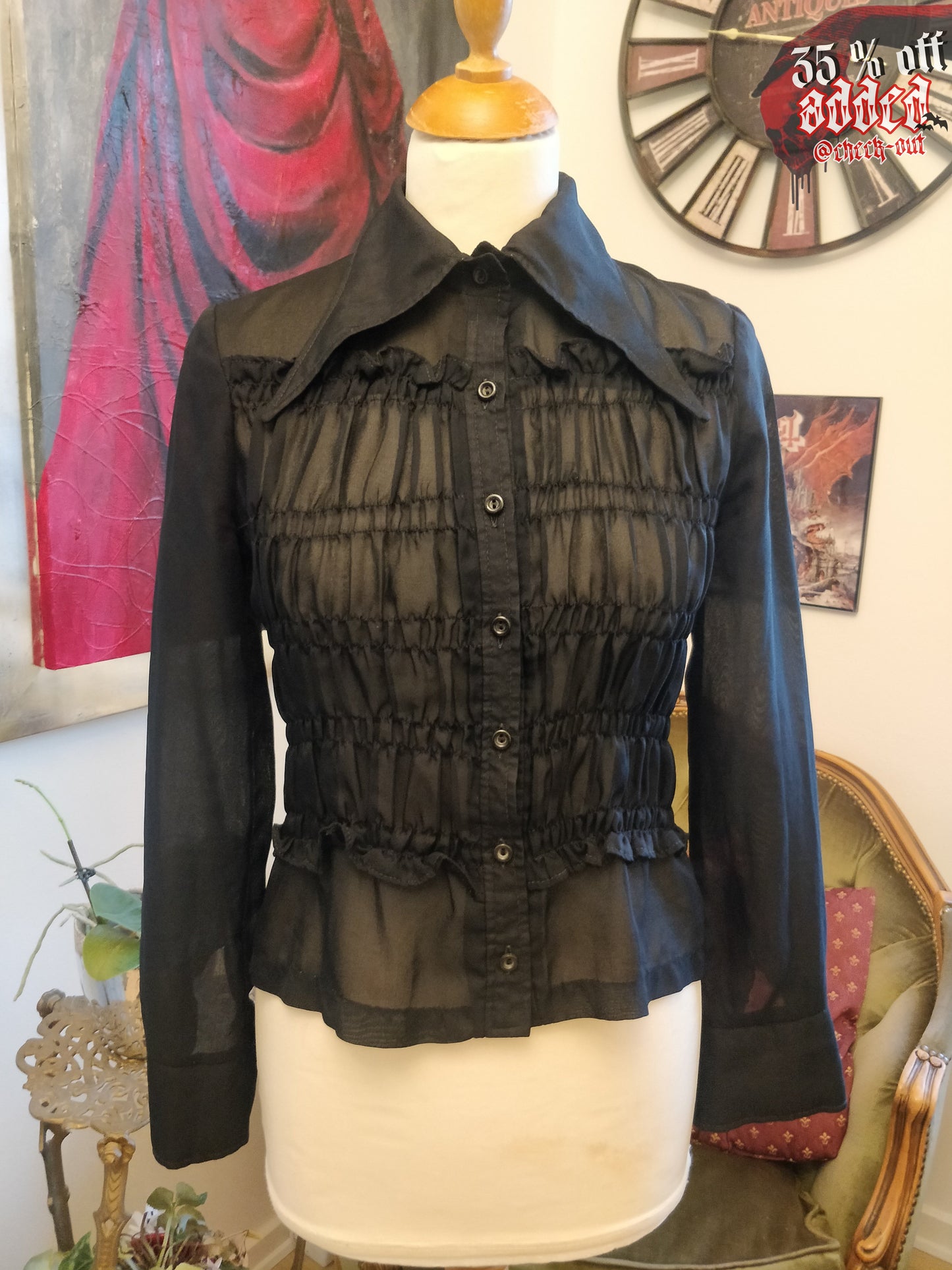 Black Detailed See-through Shirt