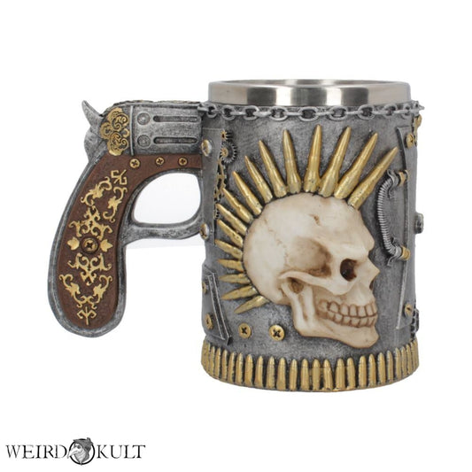 Steampunk Russian Roulette Tankard With Bullet Mohawked Skull Krus