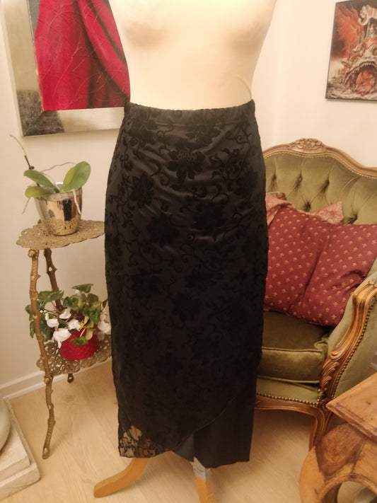 Long Black Velvet Patterned Skirt