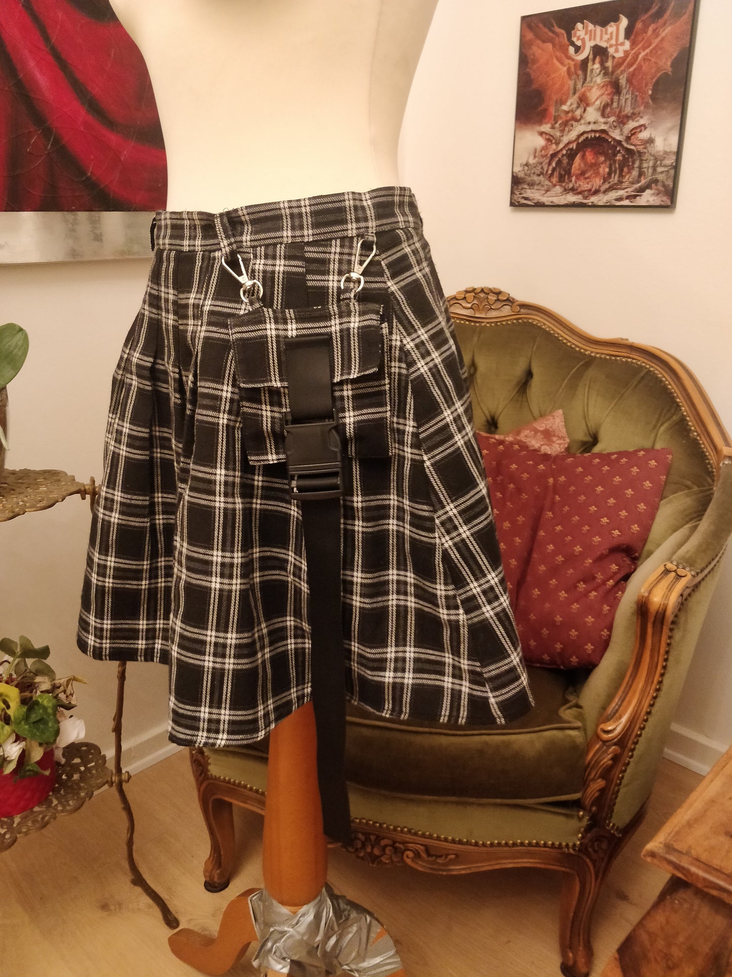 Checkered Black Grey And White Skirt