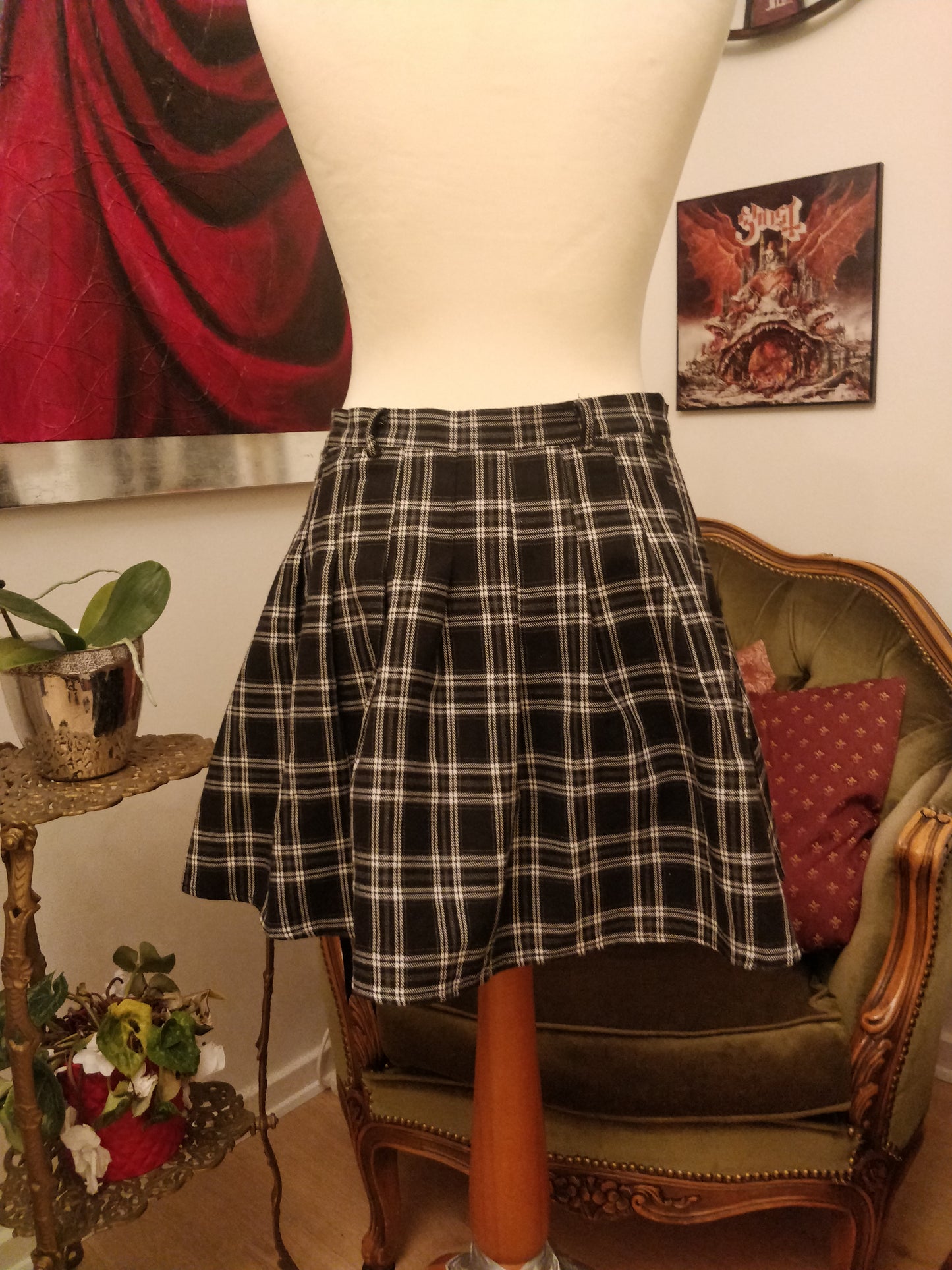 Checkered Black Grey And White Skirt