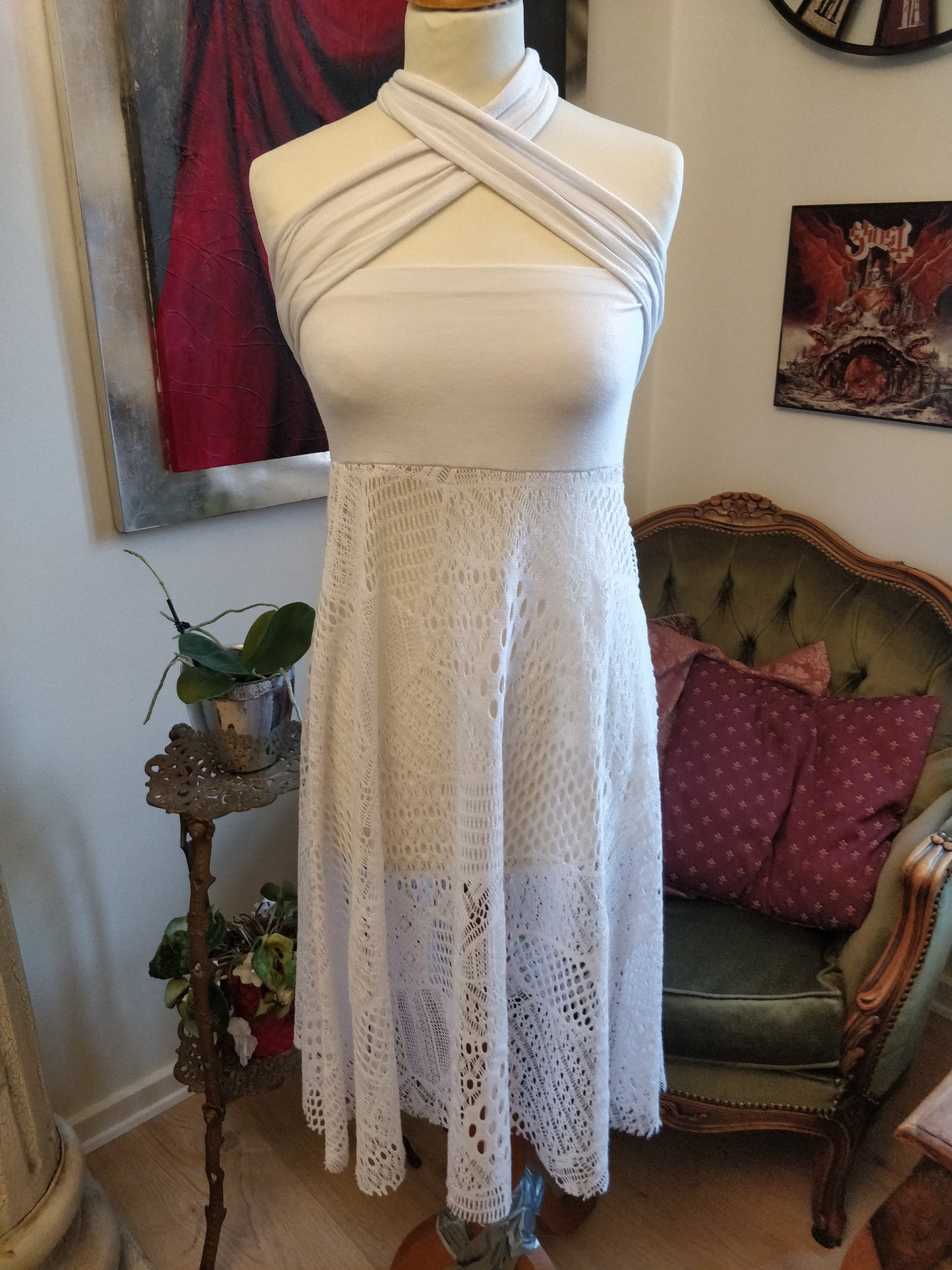 White Seethrough Mesh Dress