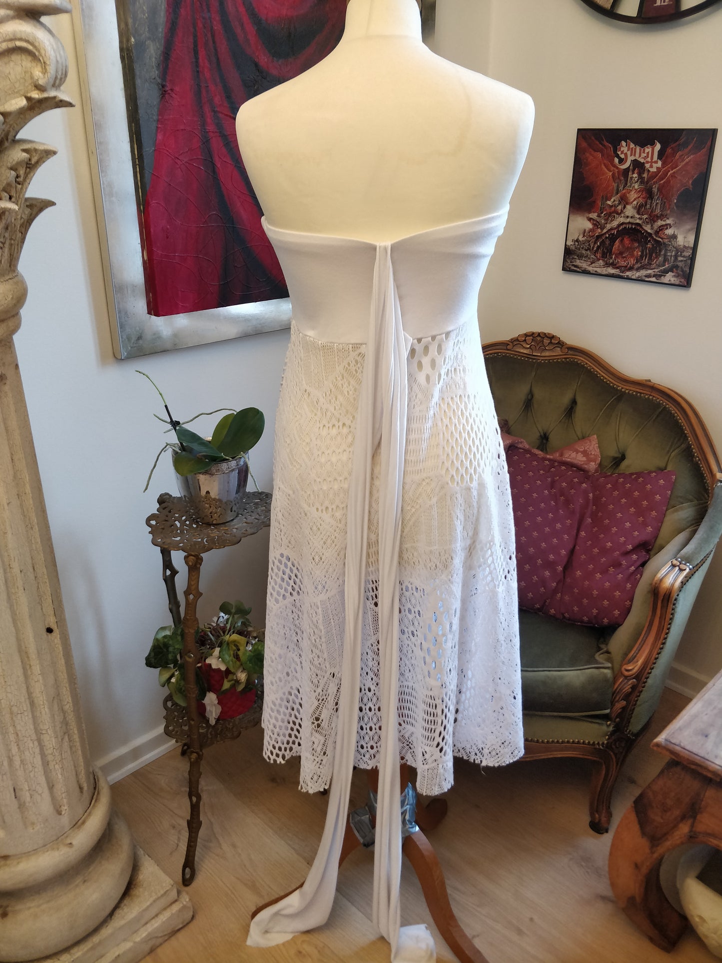 White Seethrough Mesh Dress