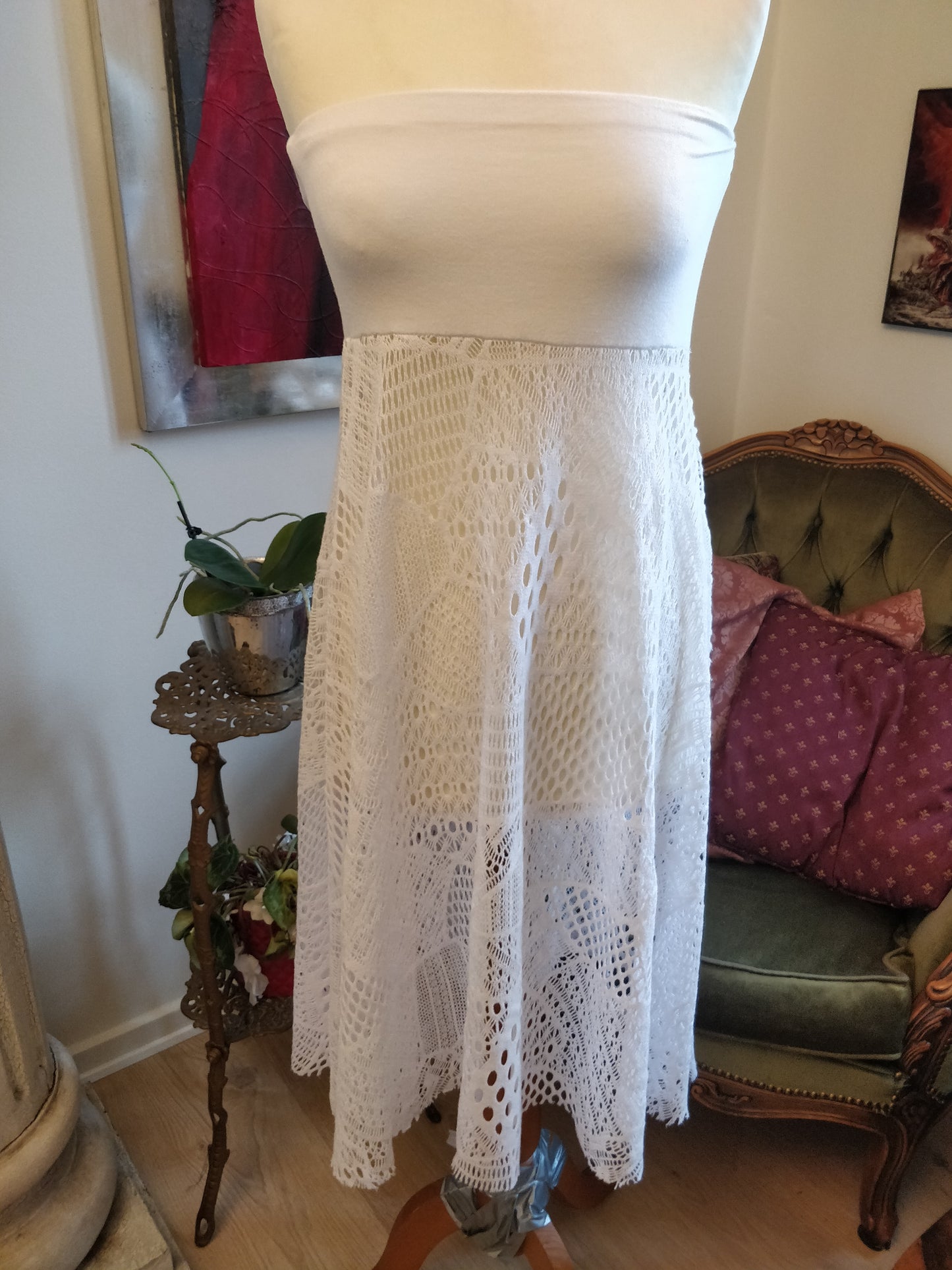 White Seethrough Mesh Dress