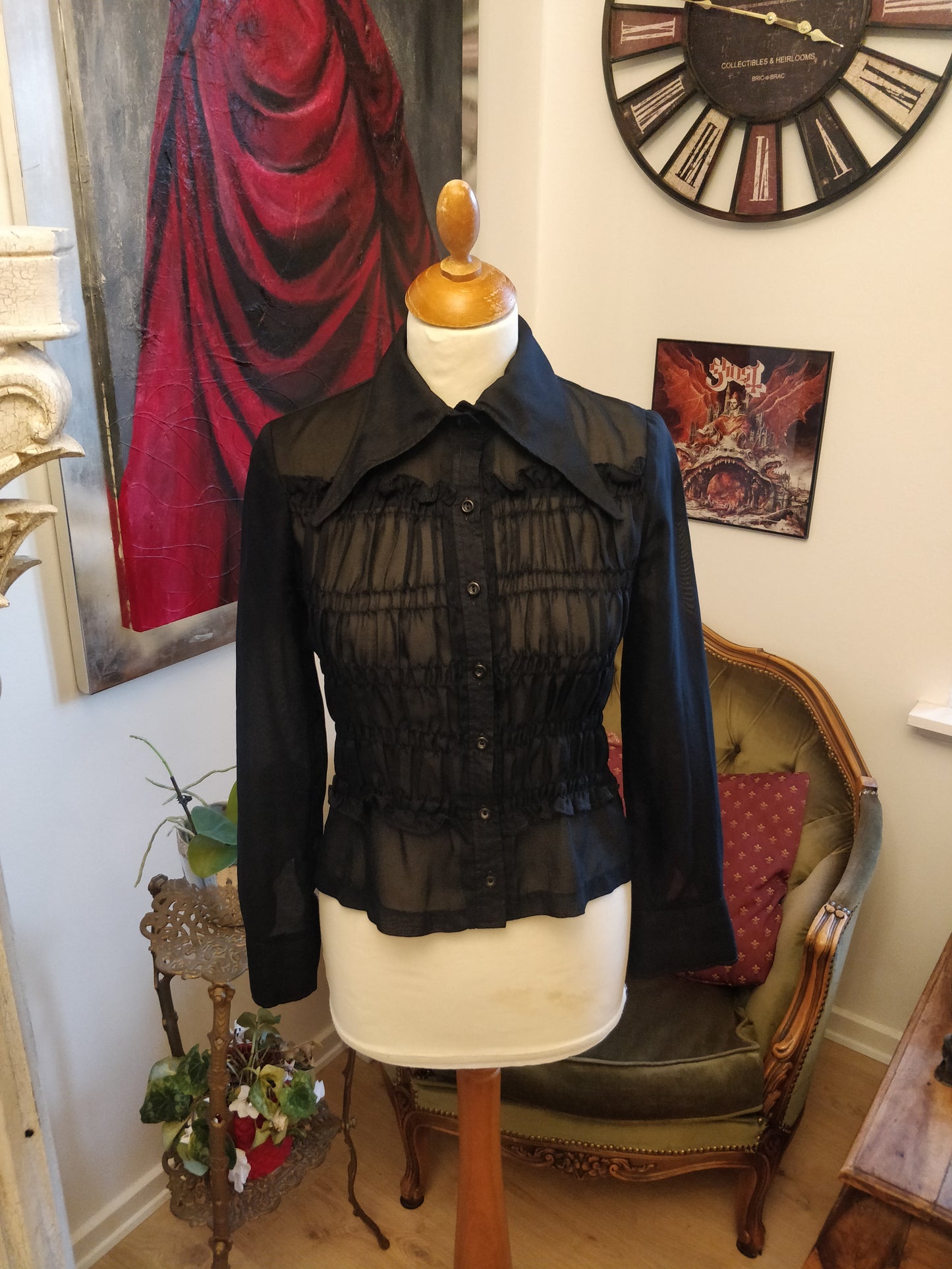 Black Detailed Seethrough Shirt