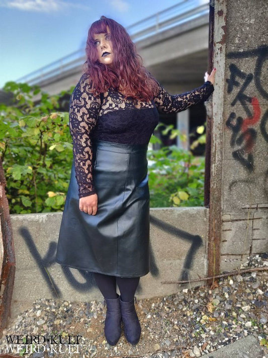 Fake Leather Skirt (Plus)