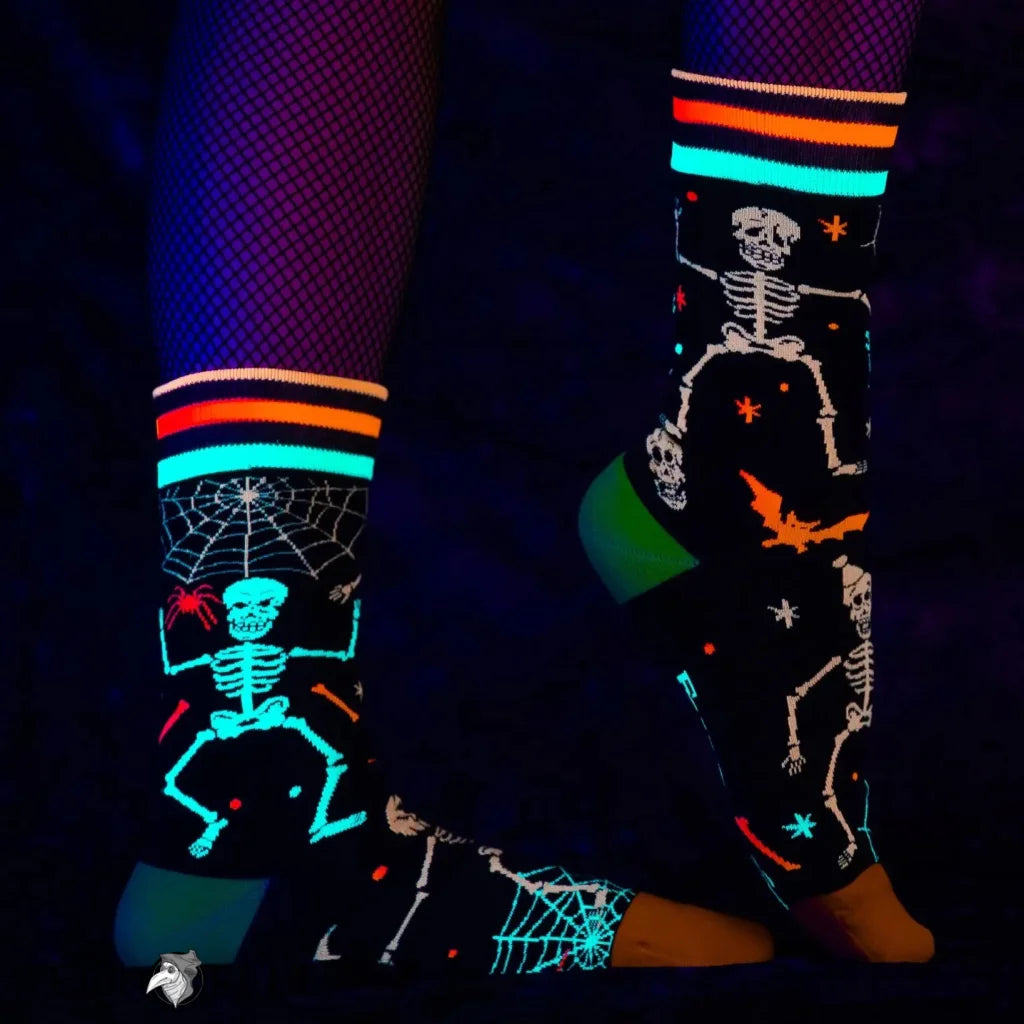 Footclothes Rave Skeletons Crew Socks - Uv Reactive