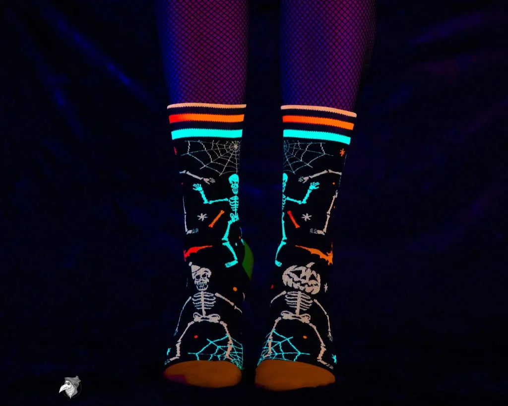 Footclothes Rave Skeletons Crew Socks - Uv Reactive