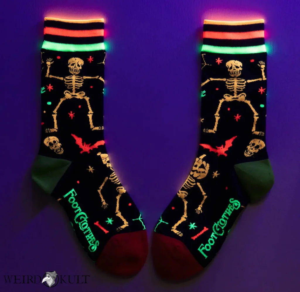 Footclothes Rave Skeletons Crew Socks - Uv Reactive