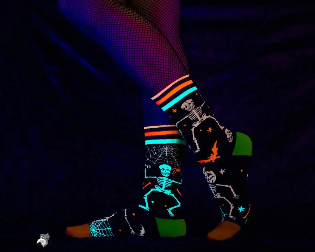 Footclothes Rave Skeletons Crew Socks - Uv Reactive