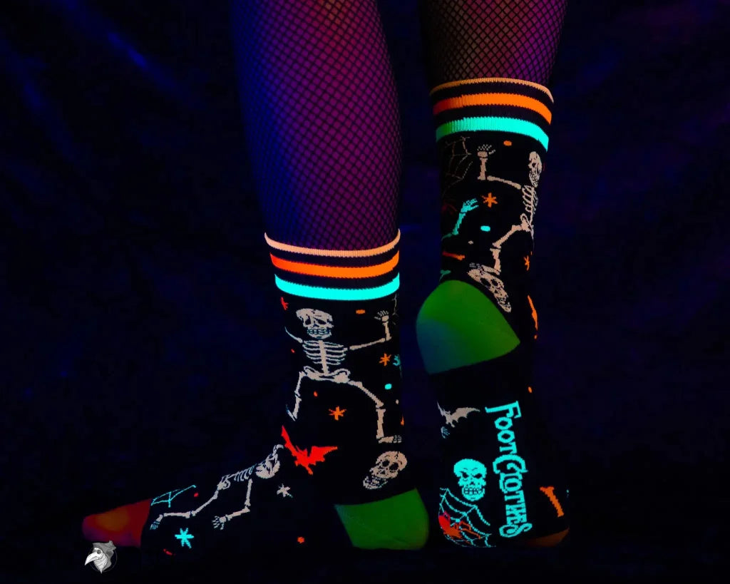 Footclothes Rave Skeletons Crew Socks - Uv Reactive