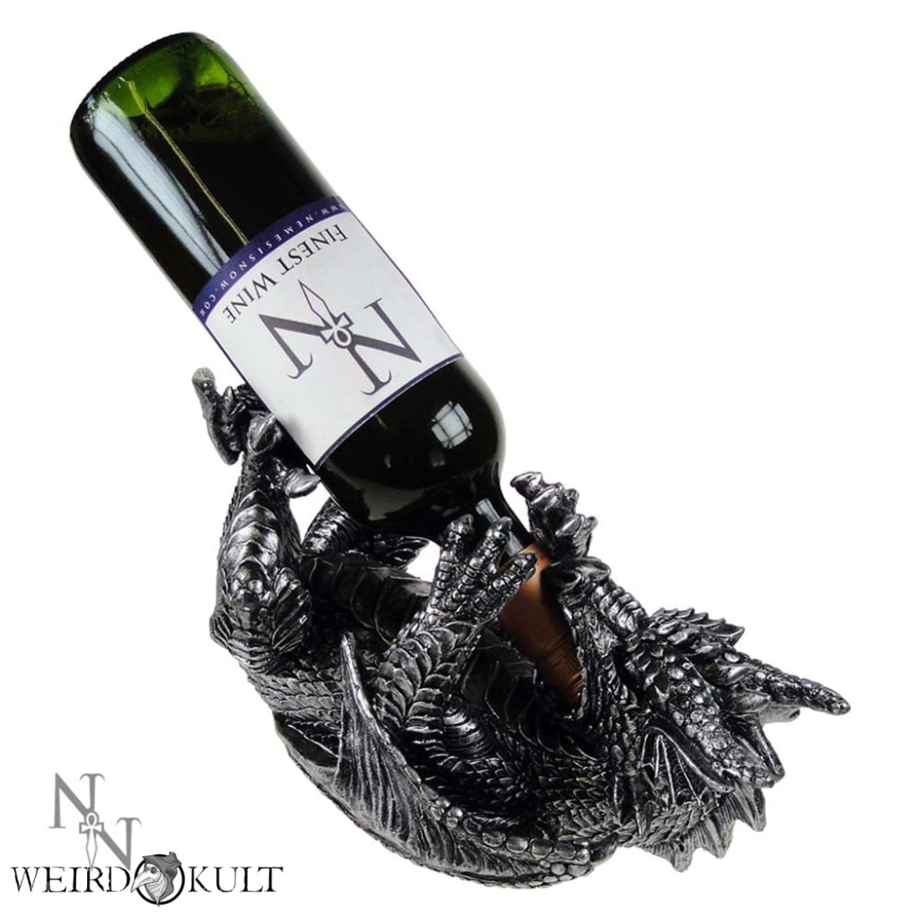 Metallic Silver Dragon Guzzler Wine Bottle Holder Vinholder