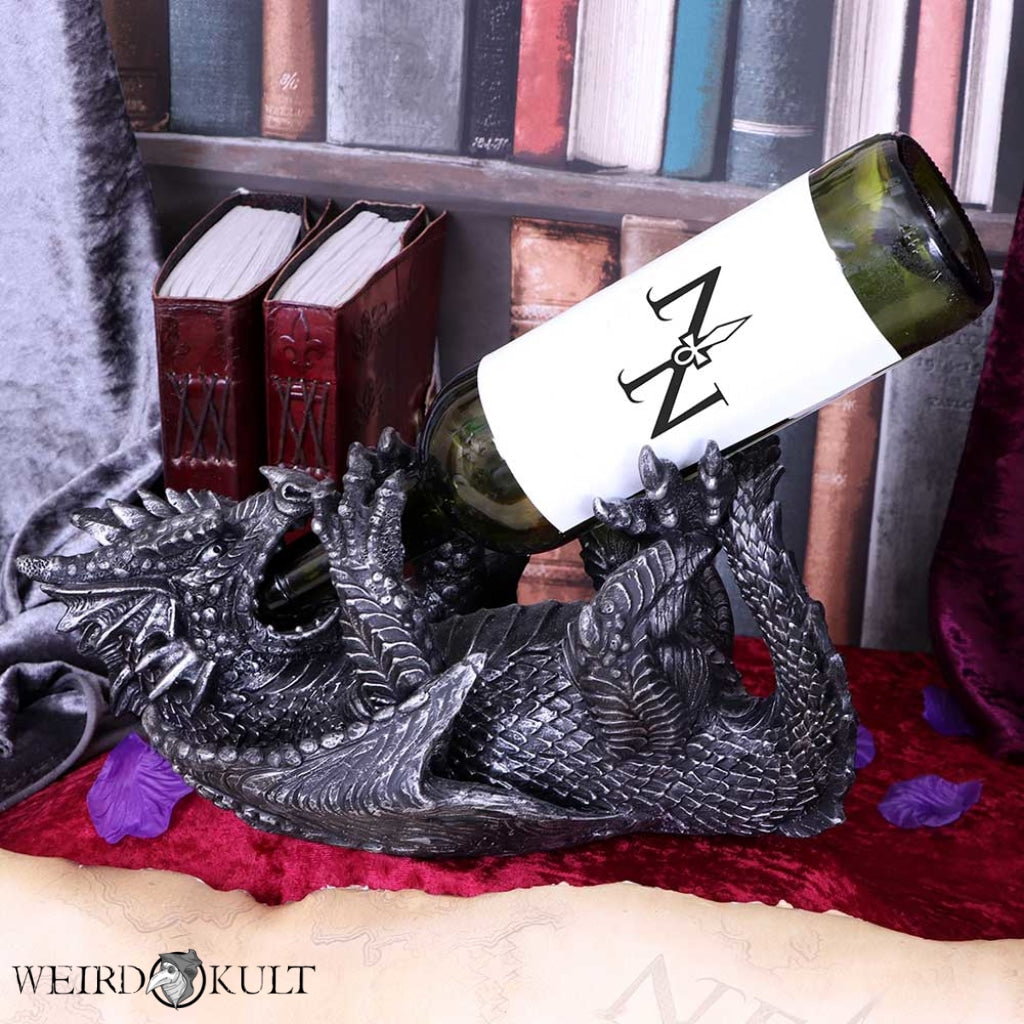 Metallic Silver Dragon Guzzler Wine Bottle Holder Vinholder