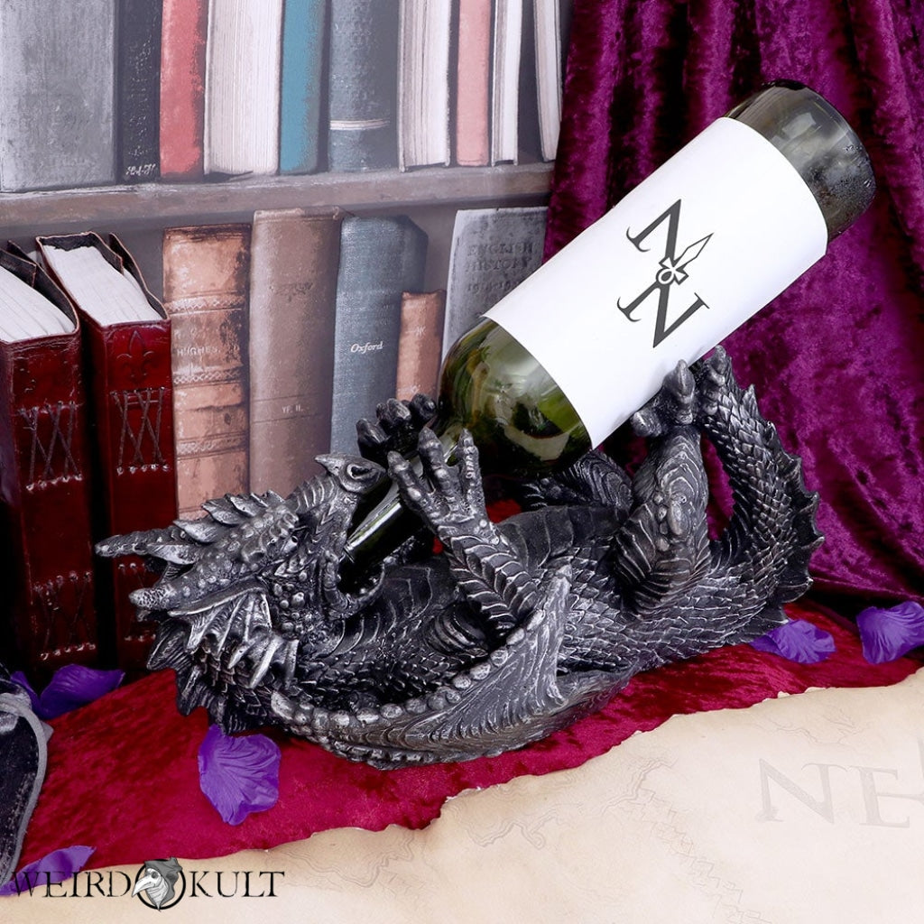 Metallic Silver Dragon Guzzler Wine Bottle Holder Vinholder