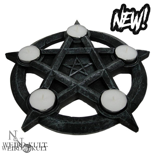 Lysestager - Pentagram Gothic Wiccan Tealight Holder 26 Cm